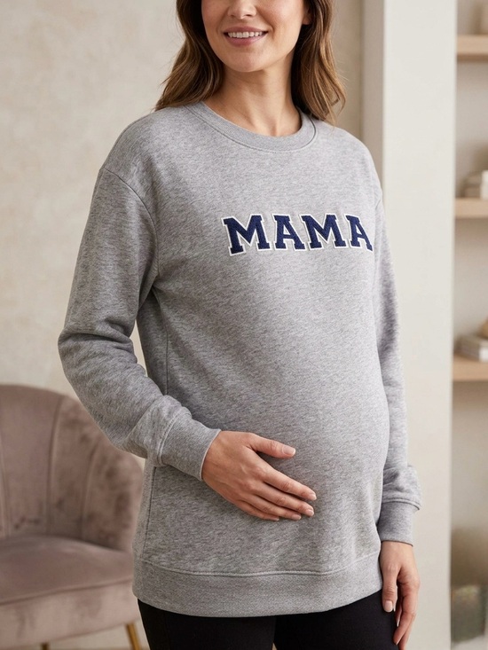 Isabel Maternity by Ingrid & Isabel Tops - Isabel Maternity Gray MAMA Graphic Maternity Sweatshirt Size Medium